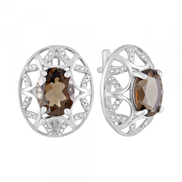 Серебряные серьги с раухтопазом и фианитом № 124666