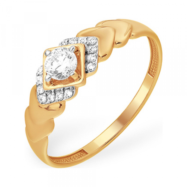 Золотое кольцо с кристаллом swarovski и фианитом № 141931