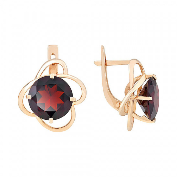 Золотые серьги с гранатом № 107205