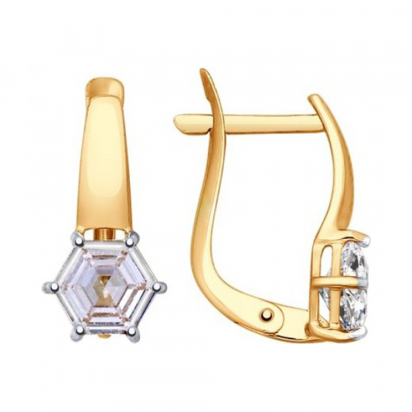 Золотые серьги с кристаллом swarovski № 161640