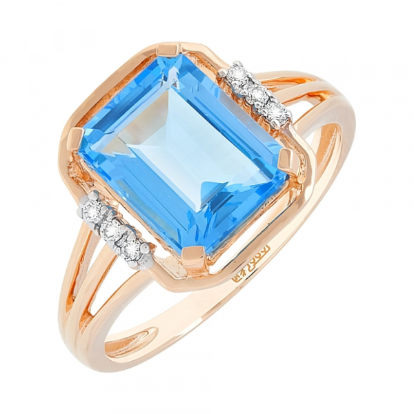 Золотое кольцо с бриллиантом и топазом № 113754