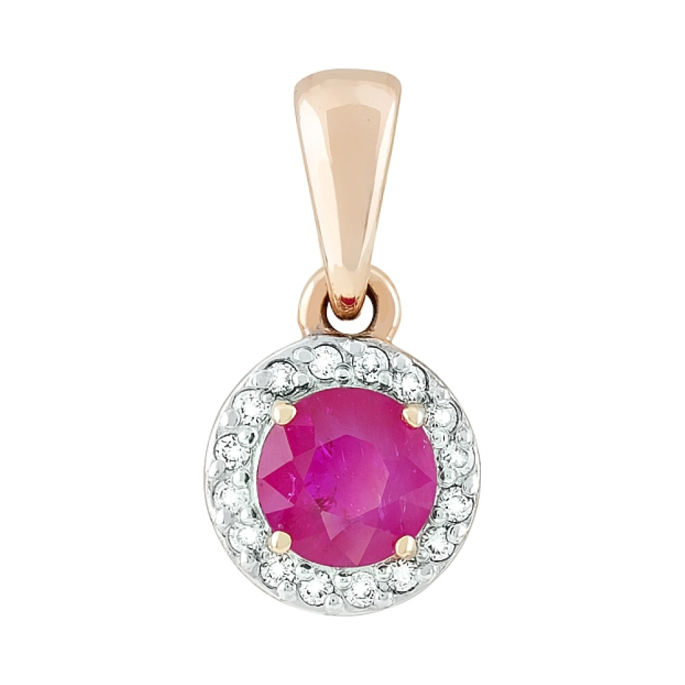 Золотая подвеска с бриллиантом и рубином № 111836