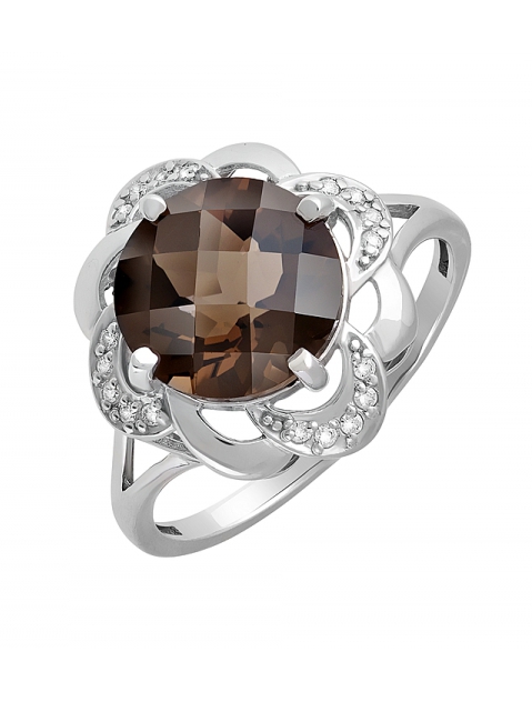 Серебряное кольцо с раухтопазом и фианитом № 132149