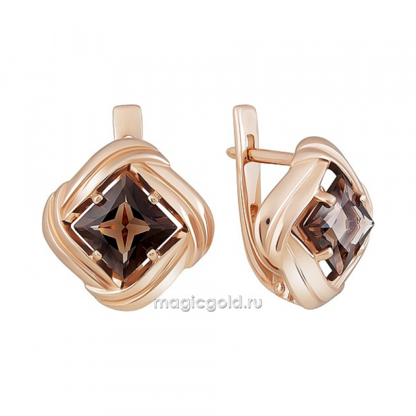 Золотые серьги с раухтопазом № 160615