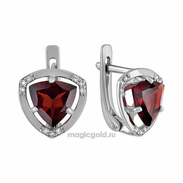 Серебряные серьги с гранатом и фианитом № 132770