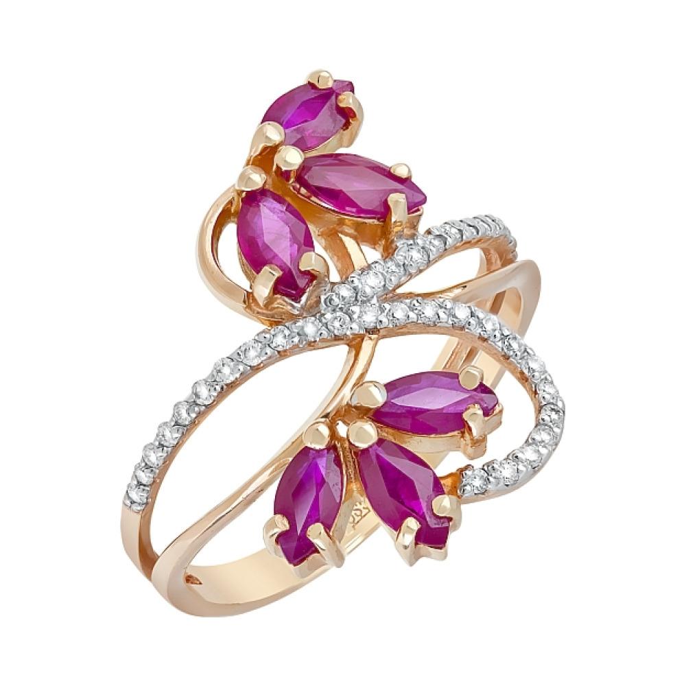 Золотое кольцо с бриллиантом и рубином № 95740