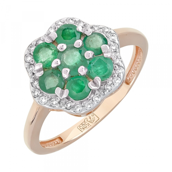 Золотое кольцо с изумрудом и фианитом № 120567