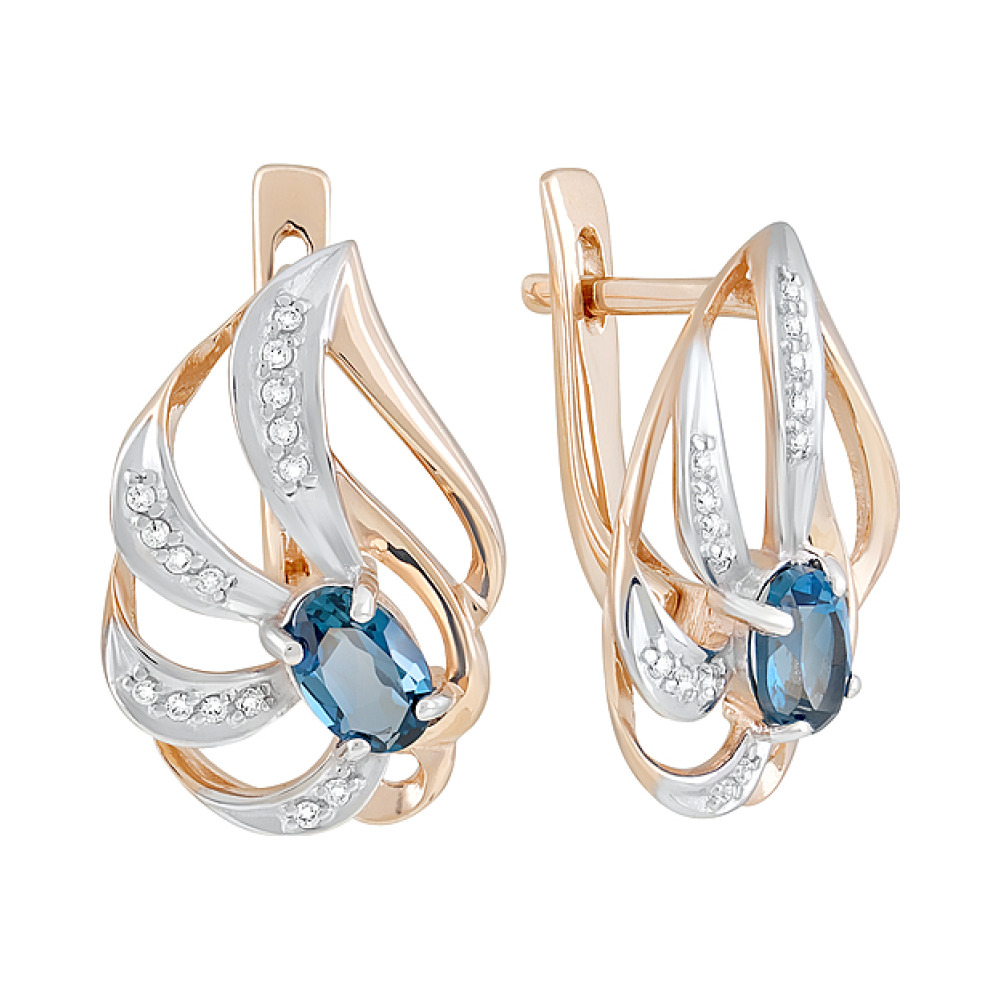 Золотые серьги с топазом и фианитом № 126524