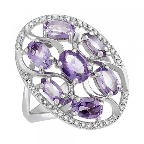 Серебряное кольцо с аметистом и фианитом № 133160