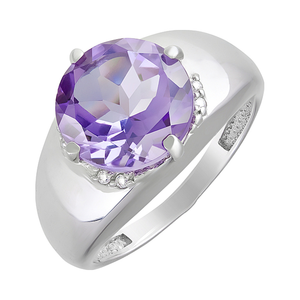 Серебряное кольцо с аметистом и фианитом № 123158