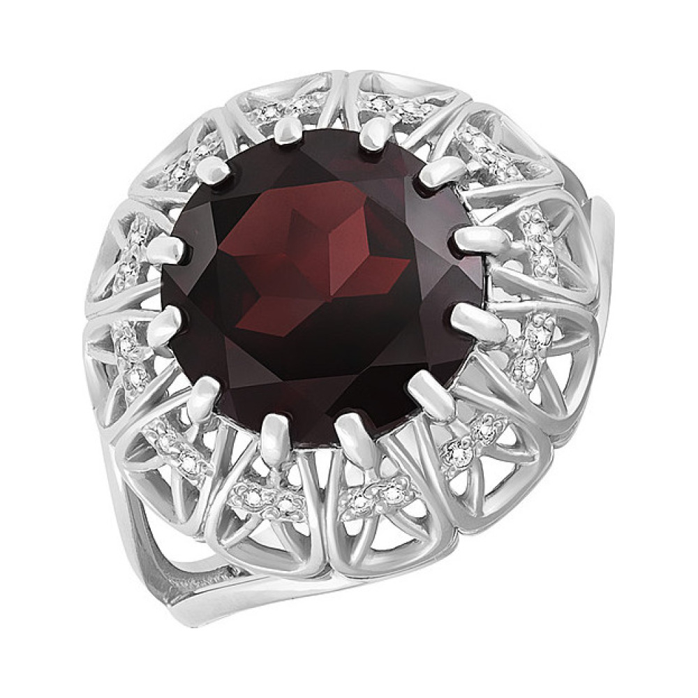 Серебряное кольцо с гранатом и фианитом № 129601