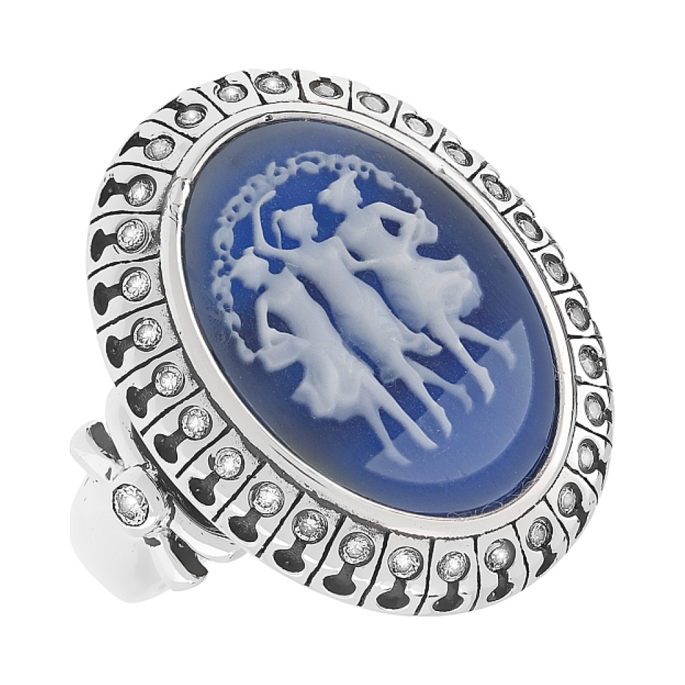 Серебряное кольцо с раухтопазом, фианитом и золотым покрытием № 132906