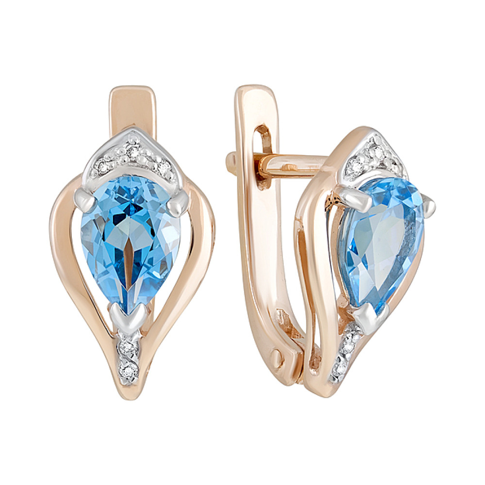 Золотые серьги с топазом и фианитом № 126317