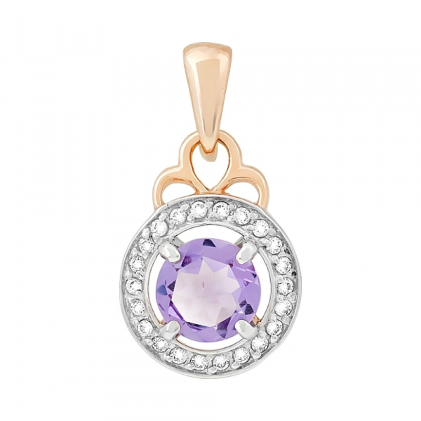 Золотая подвеска с аметистом и фианитом № 117560