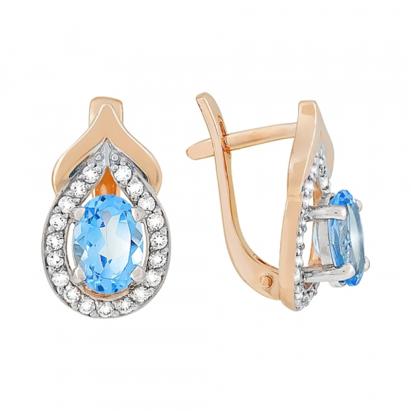 Золотые серьги с топазом и фианитом № 118244