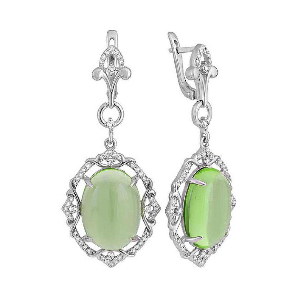 Серебряные серьги с алпанитом и фианитом № 132538