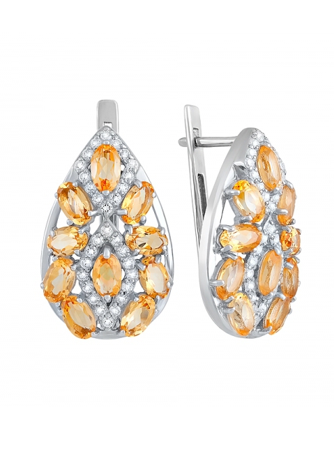 Серебряные серьги с цитрином и фианитом № 131699