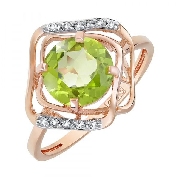 Золотое кольцо с хризолитом и фианитом № 120195