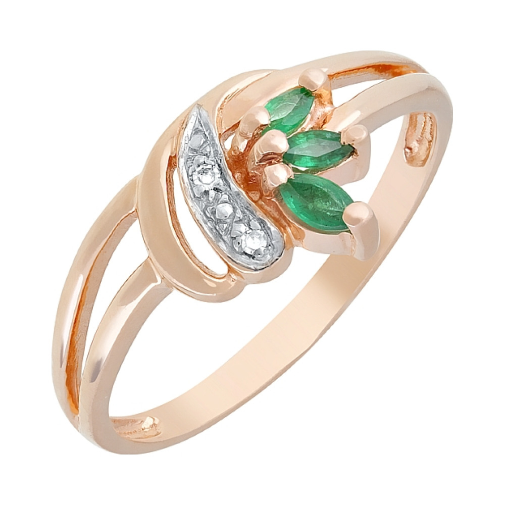 Золотое кольцо с бриллиантом и изумрудом № 3118