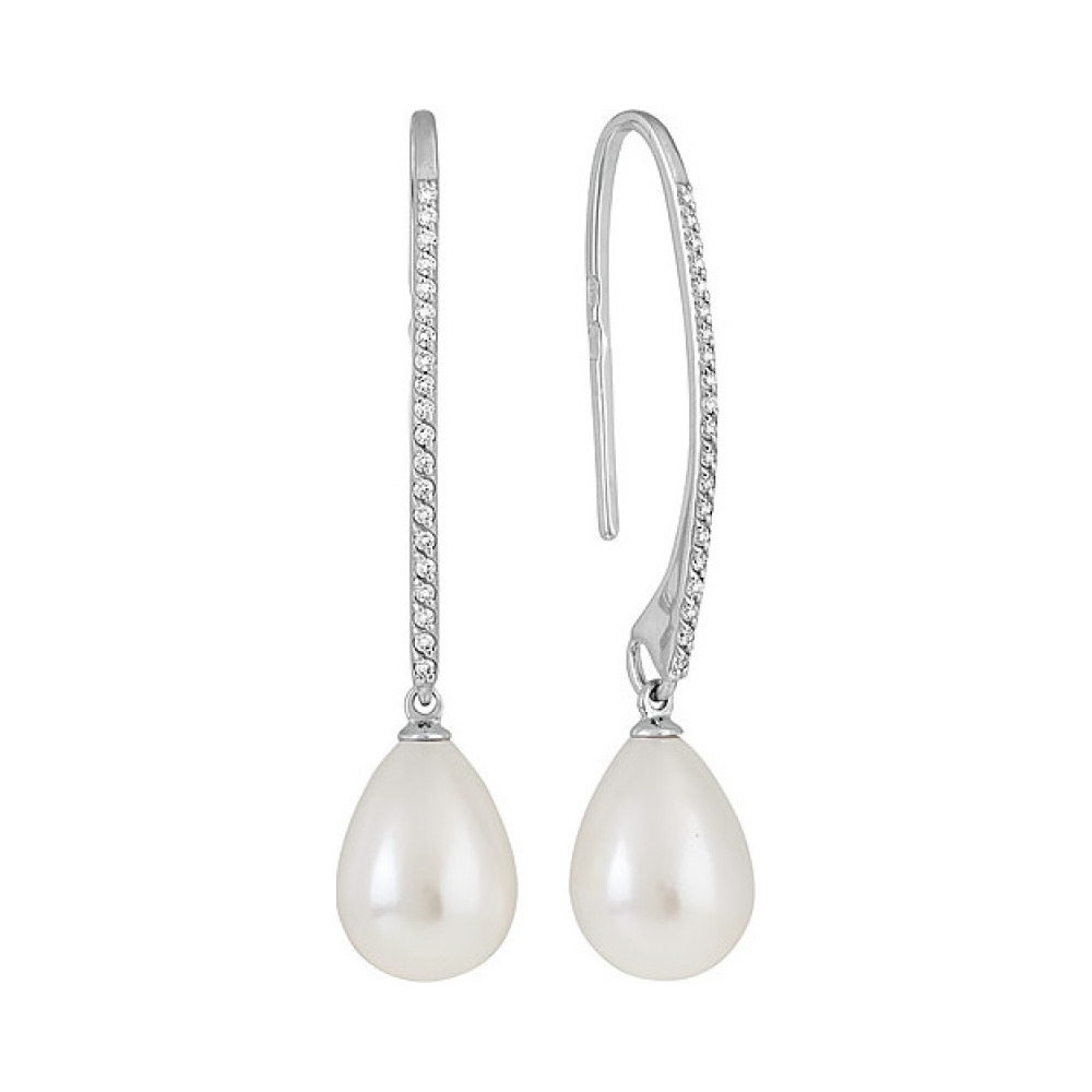 Серебряные серьги с перламутровым жемчугом и фианитом № 137336