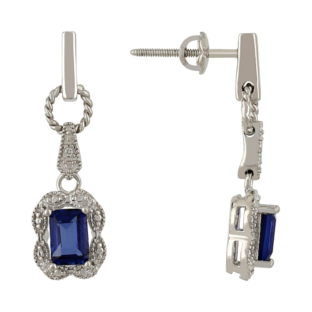 Серебряные серьги с имитац. корунда и фианитом № 107200