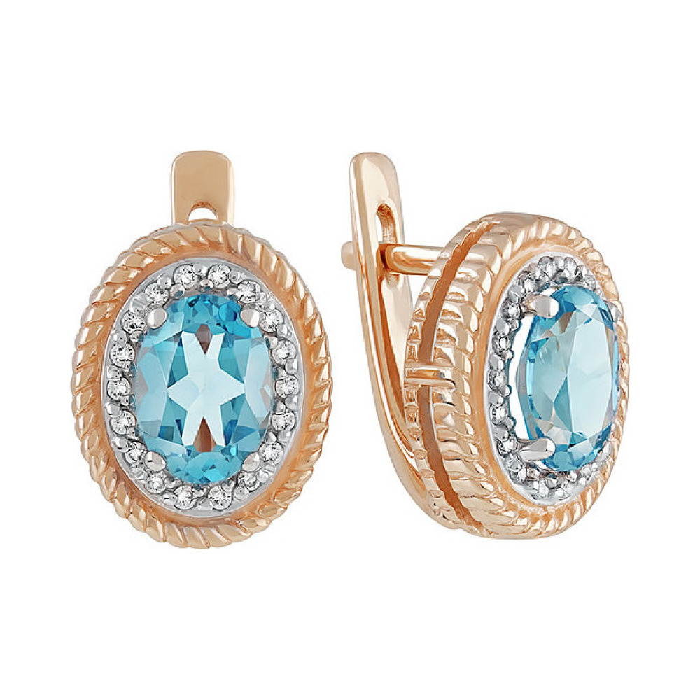 Золотые серьги с топазом и фианитом № 135544