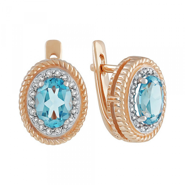 Золотые серьги с топазом и фианитом № 135544