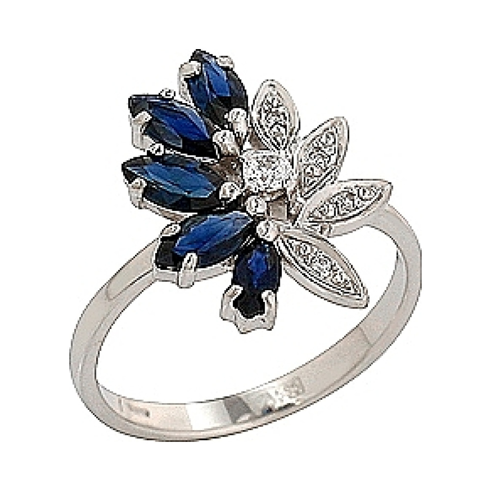 Золотое кольцо с сапфиром и фианитом № 70485