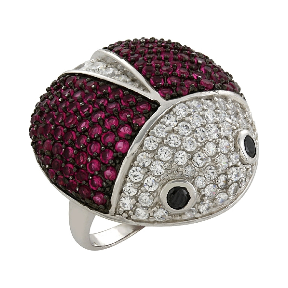 Серебряное кольцо с имитац. рубина и фианитом № 82447