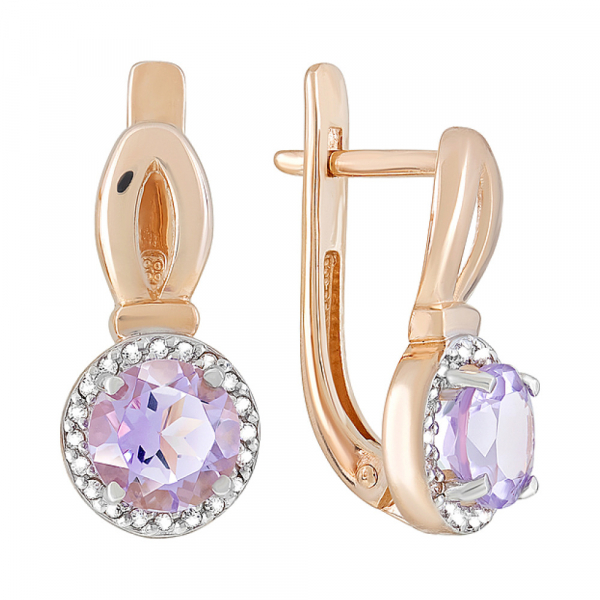 Золотые серьги с аметистом и фианитом № 121006