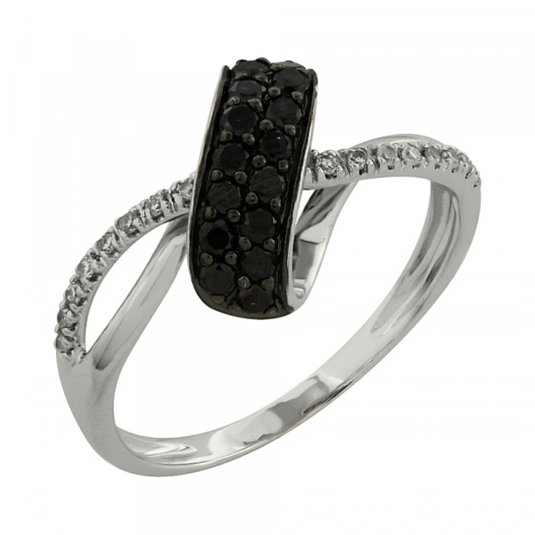 Золотое кольцо с чёрным и белым бриллиантами № 99135