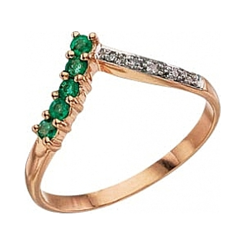 Золотое кольцо с бриллиантом и изумрудом № 2845