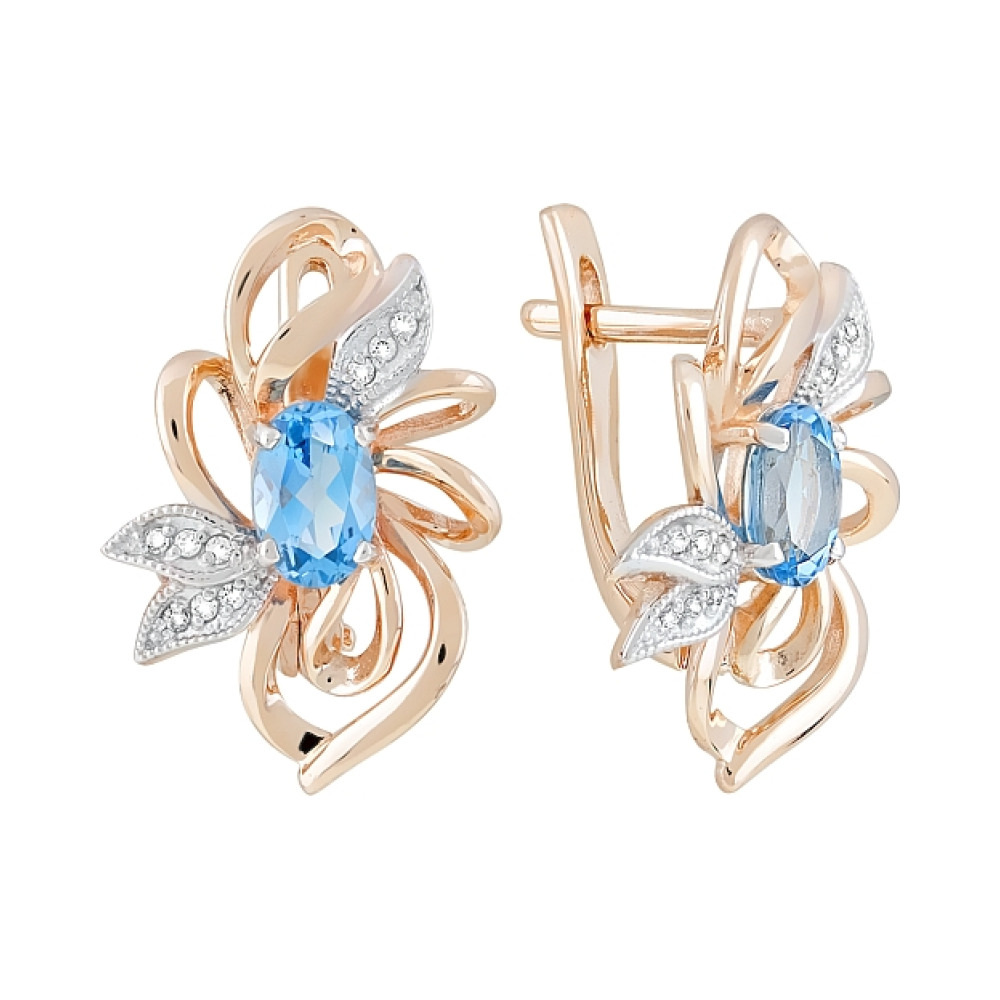 Золотые серьги с топазом и фианитом № 120503