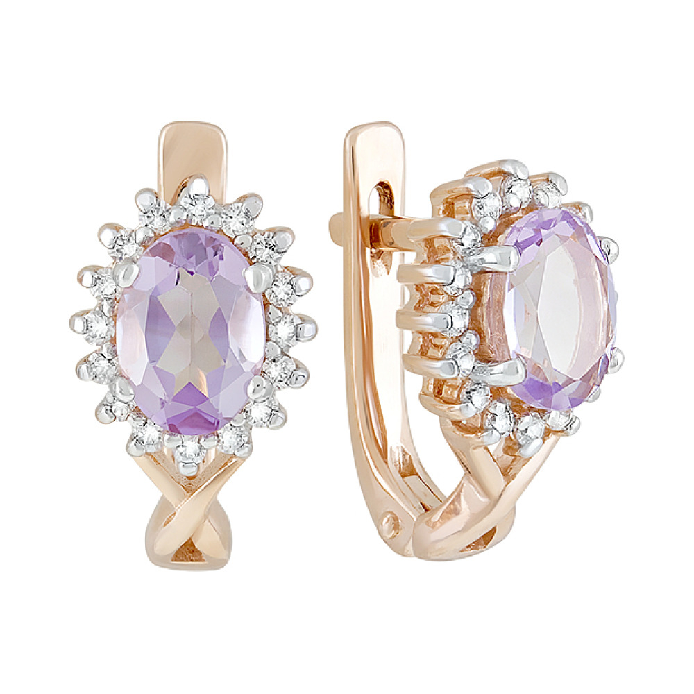 Золотые серьги с аметистом и фианитом № 126328