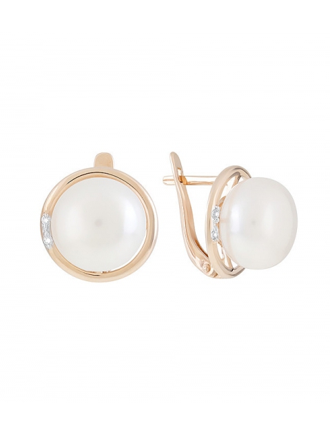 Золотые серьги с жемчугом и фианитом № 128839