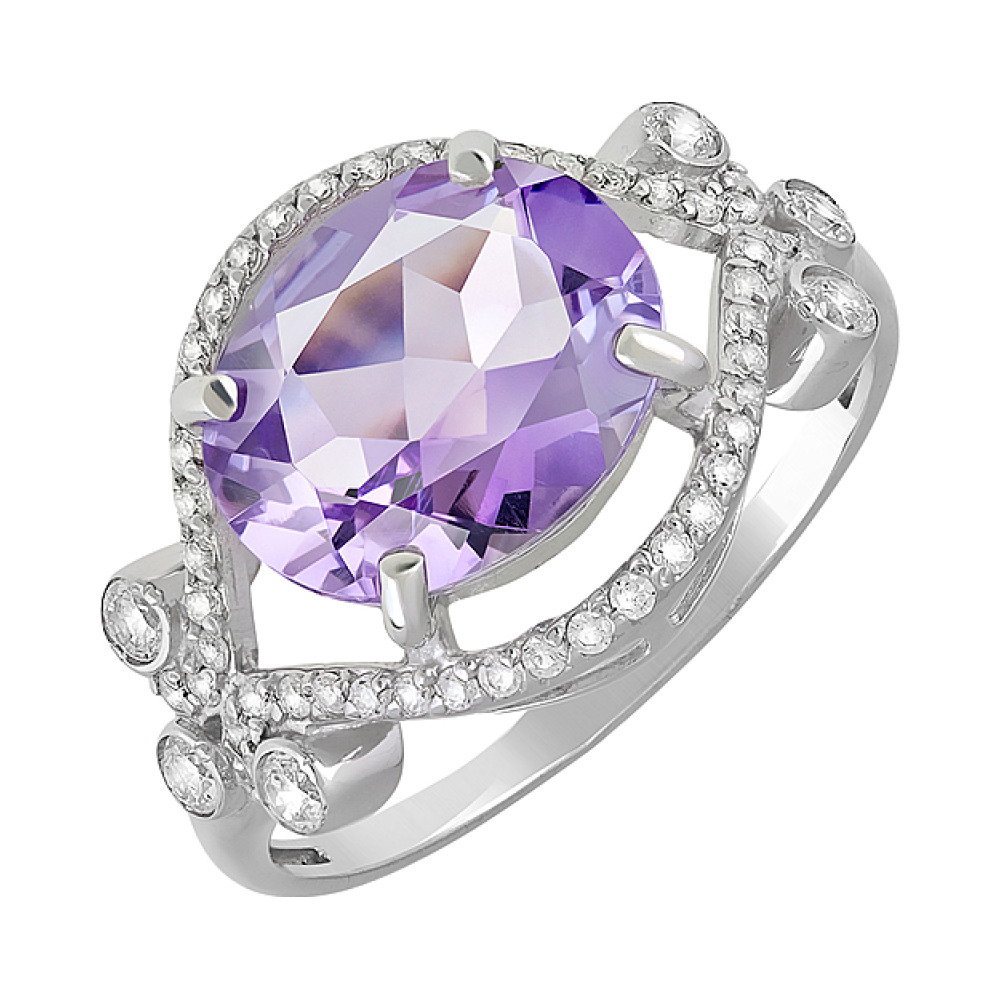 Серебряное кольцо с аметистом и фианитом № 127987