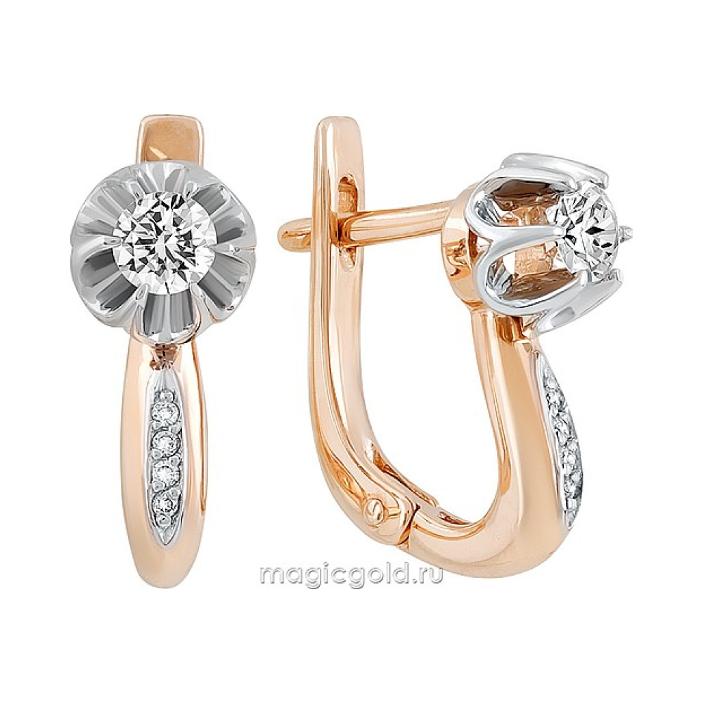 Золотые серьги с бриллиантом № 127860