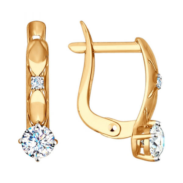 Золотые серьги с фианитом № 140945