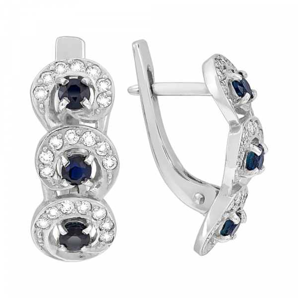 Золотые серьги с бриллиантом и сапфиром № 96857