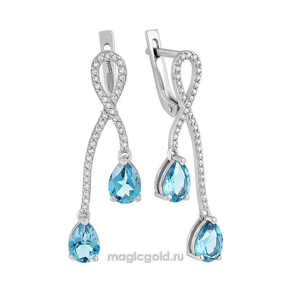 Серебряные серьги с топазом и фианитом № 135316