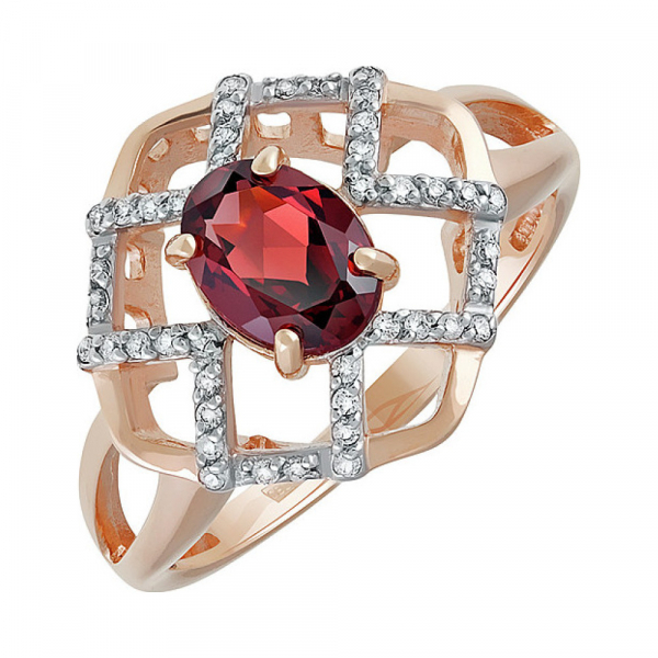 Золотое кольцо с гранатом и фианитом № 135459