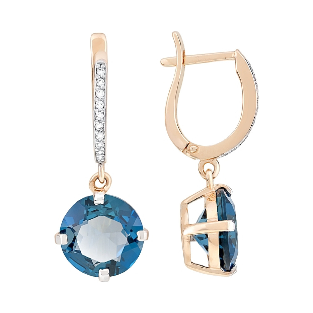 Золотые серьги с топазом и фианитом № 117410
