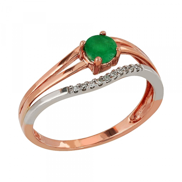 Золотое кольцо с бриллиантом и изумрудом № 84975