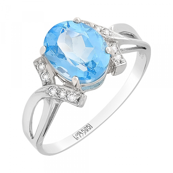 Золотое кольцо с топазом и фианитами № 76099