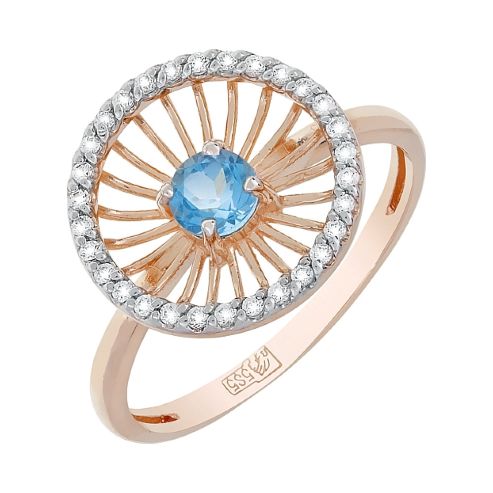 Золотое кольцо с топазом и фианитом № 116257