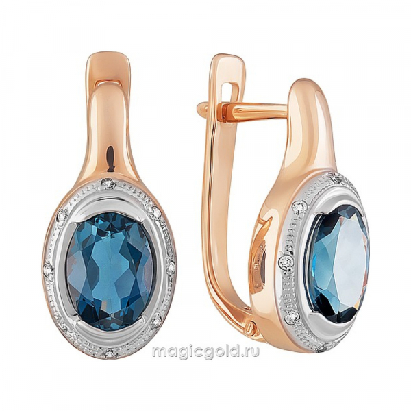 Золотые серьги с топазом и фианитом № 163000