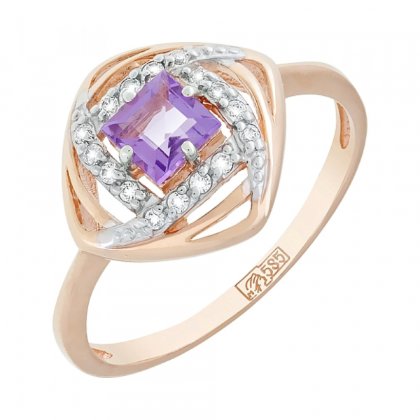 Золотое кольцо с аметистом и фианитом № 117889