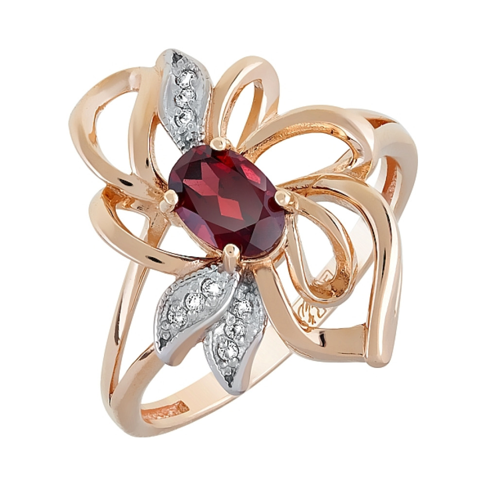Золотое кольцо с гранатом и фианитом № 120494