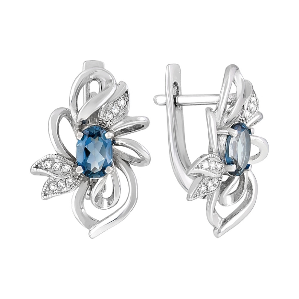 Золотые серьги с топазом и фианитом № 120508