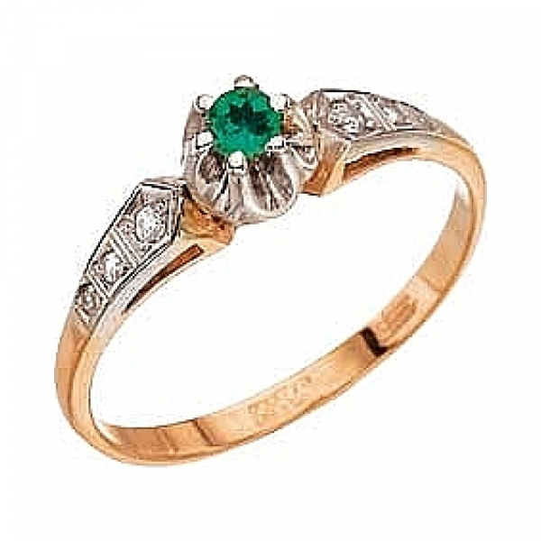 Золотое кольцо с бриллиантом и изумрудом № 4202